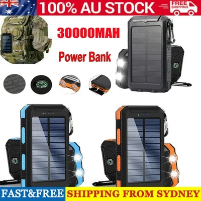 Solar Power 30000MAH USB Fast Charging Bank External Battery Pack Charger Travel - image 1 of 4