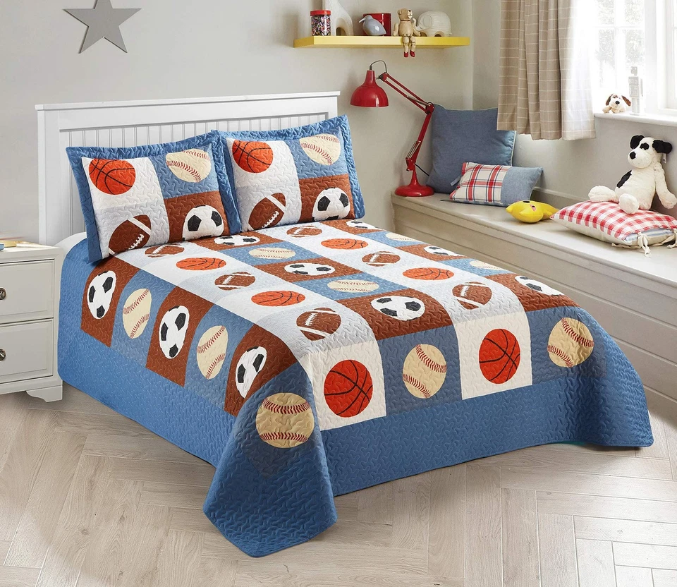Colcha Colección Mk Niños Deporte Fútbol Baloncesto Béisbol Nueva (Completa/Reina) Foto 1 de 1