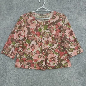 J Jill Women's Button Down Cardigan Medium Floral Lightweight 3/4 Sleeve Cropped - Picture 1 of 10