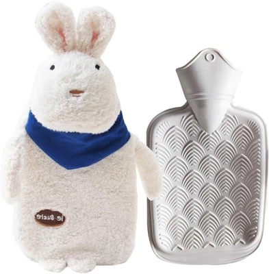 YANGUN Wärmflasche mit Bezug, 1L Wärmflasche Kinder, Herausnehmbarer Innenbehälter