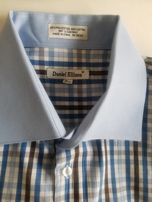 Daniel Ellissa Shirt Mens 17.5 36-37 Blue Plaid French Cuff Contrast Collar - Image 1 of 4