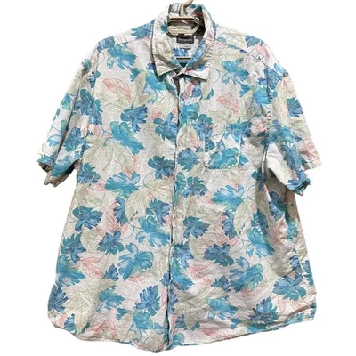 Van Heusen Men Hawaiian Button Up Shirt Classic XXL Pink Blue Green White Cotton - Image 1 of 4