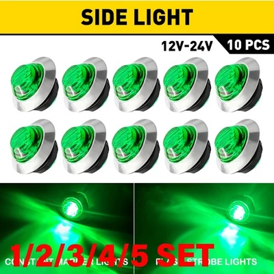 3/4" Amber Strobe + Marker Lights - Green LED Side Griller Flash Lights 1-5SET - Image 1 of 4