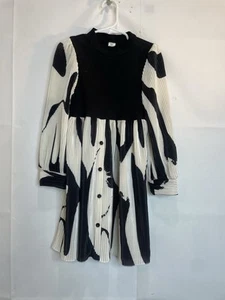 SHEIN Girl's Size 6Y Black & Ivory Pleated Fancy Long Sleeve Dress - Picture 1 of 24