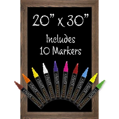 Rustic Brown Magnetic Wall Chalkboard Sign: Includes 10 Liquid Chalk Markers ... - Image 1 of 4