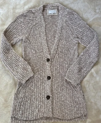 Cárdigan Anthropologie Angel of the North de lino beige topo tejido abierto talla M Foto 1 de 4