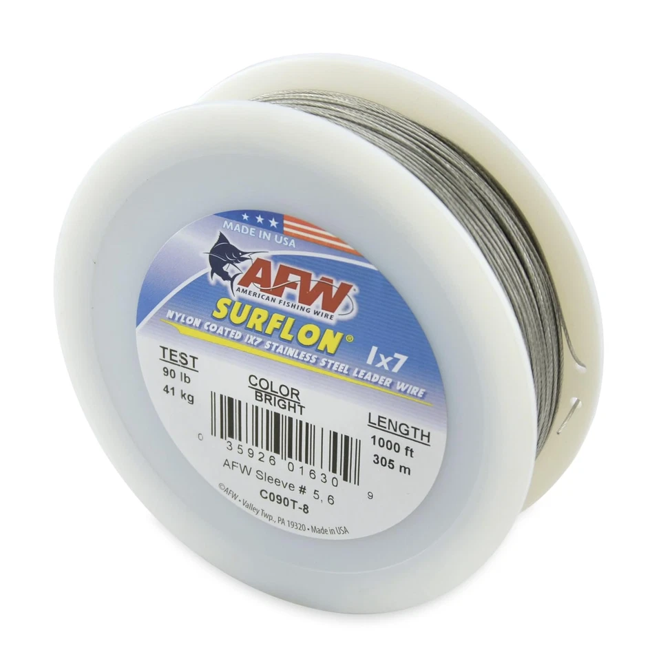 AFW Surflon Nylon Coated 1x7 Stainless Steel Leader Wire 90lb .036" Bright 1000f - Image 1 of 4