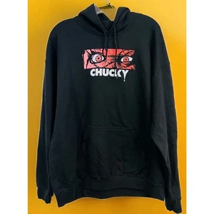 Chucky Doll Let's Be Friends Black Hoodie Hooded Sweatshirt Medium A121 Nice - Picture 1 of 4