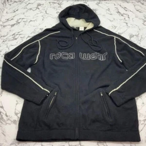 Men's Rocawear Black | Off White Hooded Full Zip Sweater NWT - Picture 1 of 3
