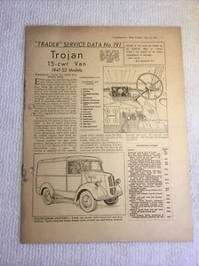 Trojan 15 cwt Van 1947-52 Info Kfz Händler Servicedaten Nr. 191 1952 - Bild 1 von 2