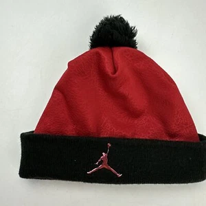 Jordan Brand Bred Black Red Youth Pom Beanie Cap Hat Fitted Skull - Picture 1 of 4