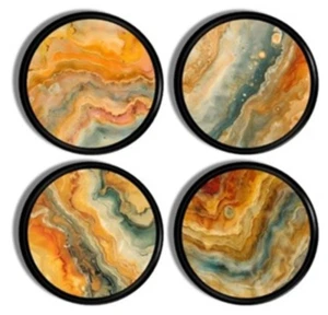 Unique 4pc Boho Cabinet Knobs – Marbled Agate Inspired Graphic Art Drawer Pulls - Picture 1 of 4