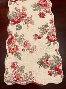 Rosas florales acolchadas de algodón para corredor 12x68 festoneadas Cottagecore rayas de granja - Imagen 1 de 5