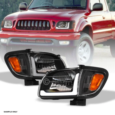 For 2001-2004 Toyota Tacoma Black Headlights+Corner Signal Lamp Amber w/LED Tube — 第 1/4 张图片