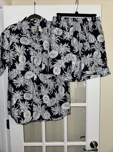 Roundtree & Yorke men’s 2 piece set- swim shorts hawaiian shirt MED print - Picture 1 of 7