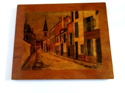 Placa de madera de colección Eglise de Strins & Montmarte Maurice Utrillo impresión años 60 firmada  Foto 1 de 4