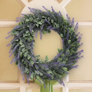 42CM Large Artificial Lavender Eucalyptus Flowers Wreath Spring Door Wreaths - Picture 1 of 12