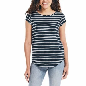 Camiseta Nautica Ladies' Slub manga corta, multi (marino/blanco), talla L NUEVA - Imagen 1 de 4
