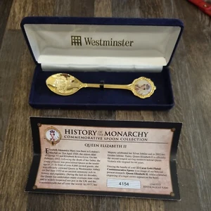 22 kt vergoldeter Queen Elizabeth II Gedenklöffel 4154 von 9500 Echtheitszertifikat & Box - Bild 1 von 9