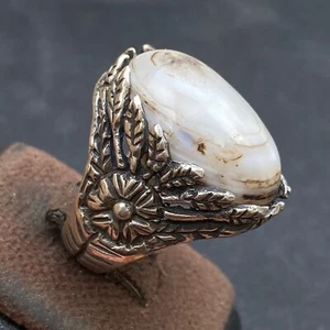 wow solid 925 Sterling Silver men ring natural yemen aqeeq agate عقيق سليماني - Picture 1 of 9