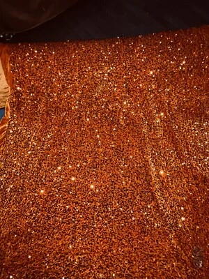 1m orange Pailletten Stretch Samt Kleid Stoff 58"" - Bild 1 von 4