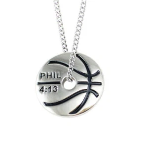 Men's Stainless Steel Basketball Necklace-Phil 4:13 Shields of Strength - Picture 1 of 6