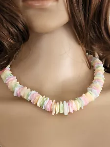 Multicolored Shell Vintage Necklace Chunky Square Sea Shells Pastel Colors 18" - Picture 1 of 9
