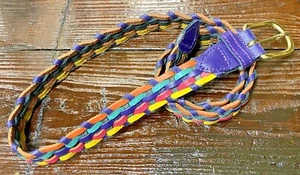 Ceinture vintage cuir tressé arc-en-ciel multicolore M/L - Photo 1/4
