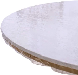 Clear round Vinyl Fitted Tablecloth, Waterproof Elasticized Plastic Table Cover - Picture 1 of 12