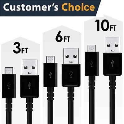 3ft 6ft 10ft Micro USB Data Sync Charger Charging Cable Cord for Android Samsung - Image 1 of 4