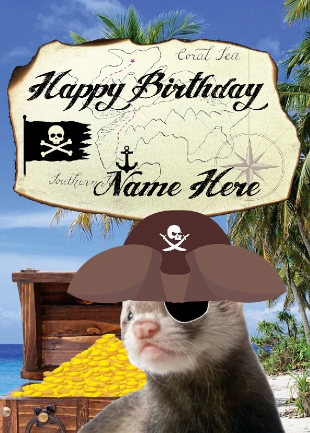 pb&fd62 ferret Fun Cute Pirate  All Occasions Personalised Greeting Card - Image 1 of 1