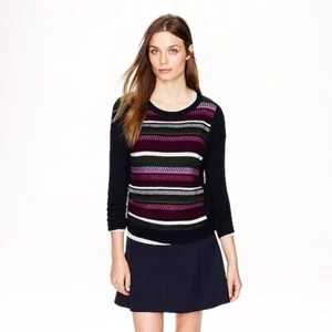 J.Crew Sweater S Navy Blue & Pink Wool Angora Striped Tweed Crewneck Pullover - Bild 1 von 7