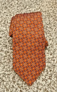 Brooks Brothers Men's 100% Silk Tie Orange Blue Chain Pattern MSRP: $89.50 - Picture 1 of 4