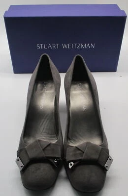 Stuart Weitzman серый замшевый блок каблук насос с бантом размер 9,5 - Изображение 1 из 4