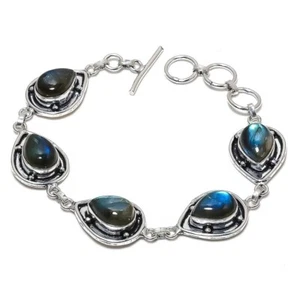 Labradorite Gemstone Handmade 925 Sterling Silver Jewelry Bracelet Sz 7-8" - Picture 1 of 1