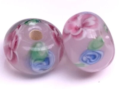 15 cuentas de vidrio de murano hechas a mano flor rosa 9*12 mm Foto 1 de 4