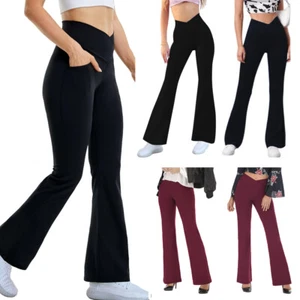 Womens Flared Leggings High Waisted Bootcut Trousers Bootleg Stretchy Leggings - Picture 1 of 13
