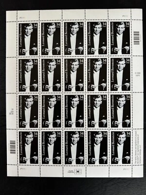 Панель из 20 марок 34 цента Скотта No3521 с изображением Леонарда Бернстайна (2001) - Изображение 1 из 2