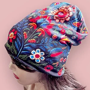 Beanie “Round Flower” Cap Hat Chemo Unisex Skullcap Dome-Toaster Closed-Top - Picture 1 of 7