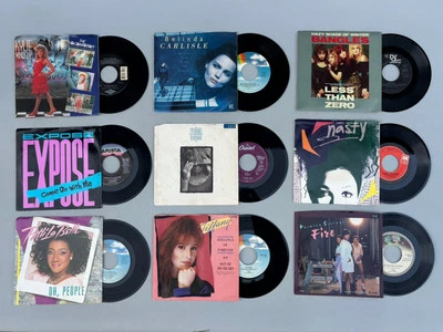 Mixed Lot of 9 Vintage 45 Singles w/ Picture Sleeves - Female Vocalist Hits 80s - Image 1 of 4