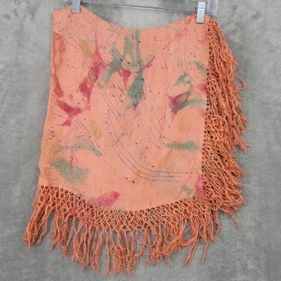 Bufanda vintage Laise Adzer con flecos cuadrados pintada a mano chal envolvente bohemio años 80 Foto 1 de 4