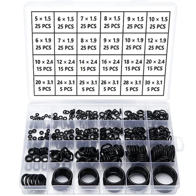 420 Pezzi 24 Misure Neri O-Ring Assortimento Kit, Nitrilica O-Ring Gomma Guarniz - Immagine 1 di 4
