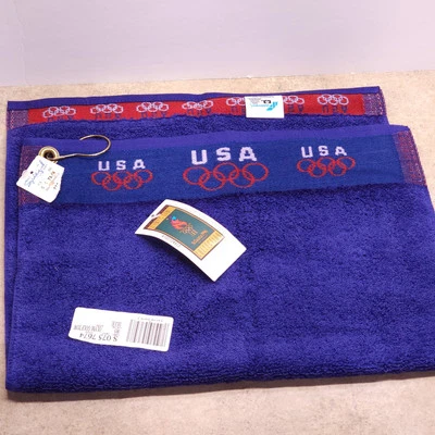 "Toalla de golf azul marino de colección Atlanta 1996 Juegos Olímpicos 24 1/2"" X 16 1/2"" nueva con etiquetas EE. UU. Foto 1 de 4