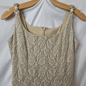 Vintage 90er Bari-Jay Damenkleid goldfarben Spitze Überzug formell 5-6 Metallic Glamour - Bild 1 von 12