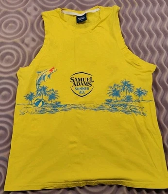 Camisa Samuel Adams Summer Ale Amarilla Sin Mangas Palmeras Playa Delfín Talla XL Foto 1 de 4