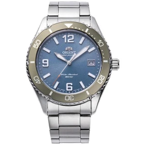 Reloj para hombre Orient Mako solar de cuarzo automático esfera azul bisel gris correa de acero - Imagen 1 de 4
