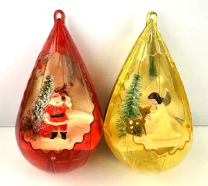 Vintage Jewel Brite Plastic Diorama Christmas Ornaments Teardrop 2 in Lot - Picture 1 of 6