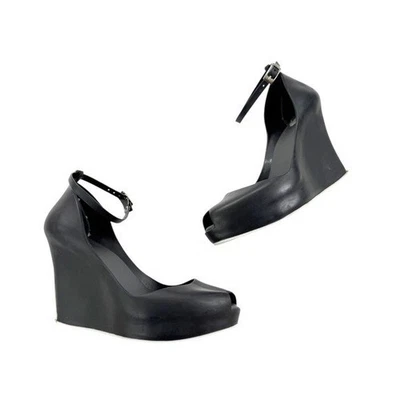 Melissa Black White Patchuli Peep Toe Jelly Ankle Strap Wedge Shoe Size 6 - Image 1 of 4