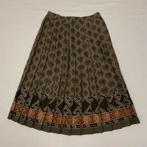 Vintage Long Skirt Womens Retro Brown Orange Red Pleats Side Button Zip Exotic - Picture 1 of 12