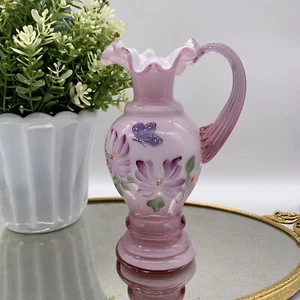 Vintage Fenton Glaskrug handbemalt Astern auf Dusty Rose #2266 signiert - Bild 1 von 6